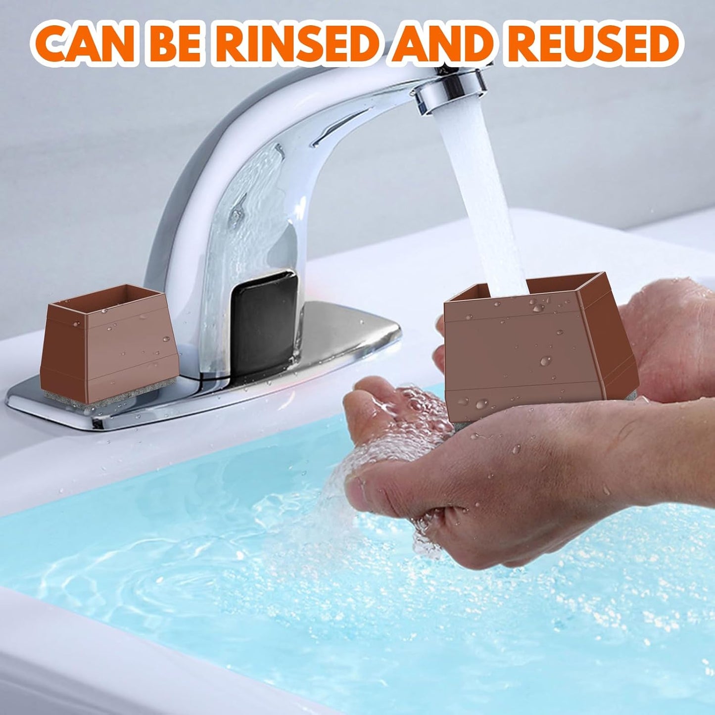 Rectangle Chair Leg Protectors for Hardwood Floors,16 PCS Silicone Covers to Protect Wood Tile Floors Felt Pads Furniture Leg Caps Reduce Noise. Easy to Move.(Brown,0.75 x 2 Inch,Rectangle)