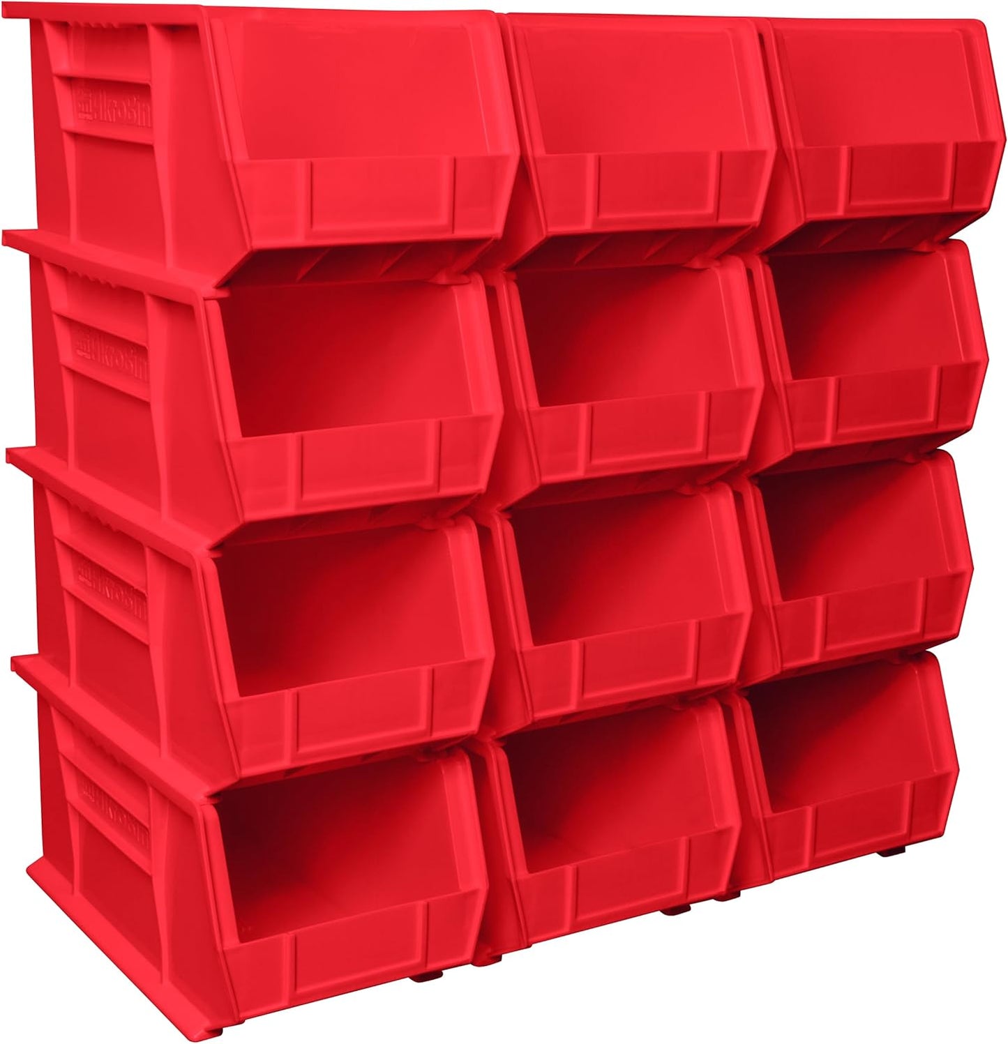 Akro-Mils 30240 AkroBins Plastic Storage Bins, Space-Saving Stackable Bins for Garage, Pantry, Craft Organization, 15-Inch x 8-Inch x 7-Inch, Red, 12-Pack