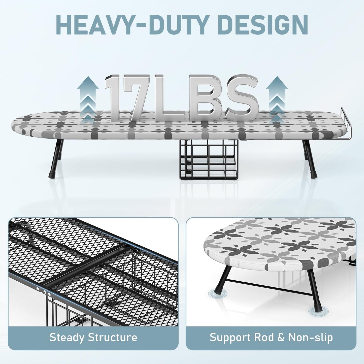 Tabletop Ironing Board with Iron Holder, Foldable Mini Small Iron Board, Iron Rest & Hanger Hook