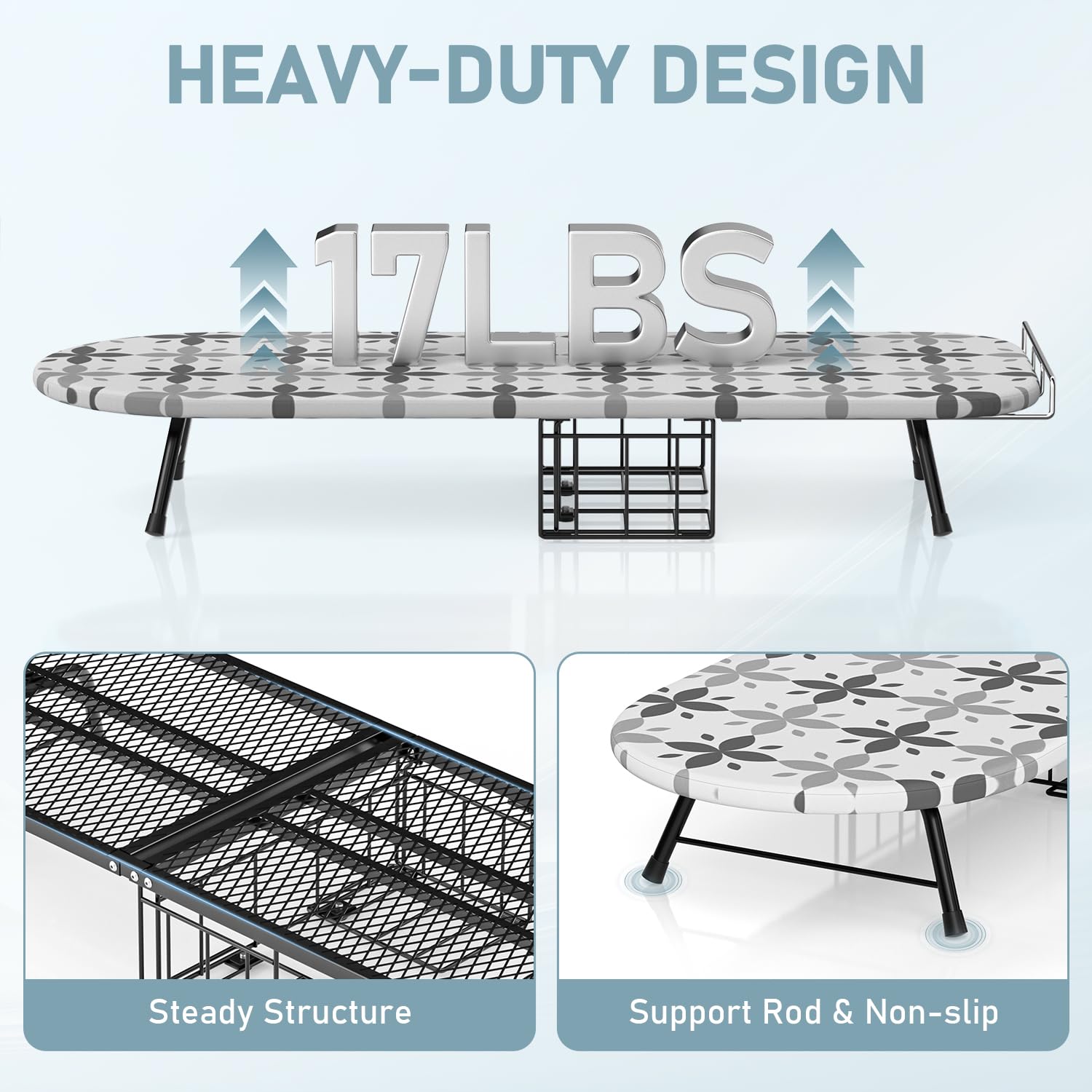 Tabletop Ironing Board with Iron Holder, Foldable Mini Small Iron Board, Iron Rest & Hanger Hook