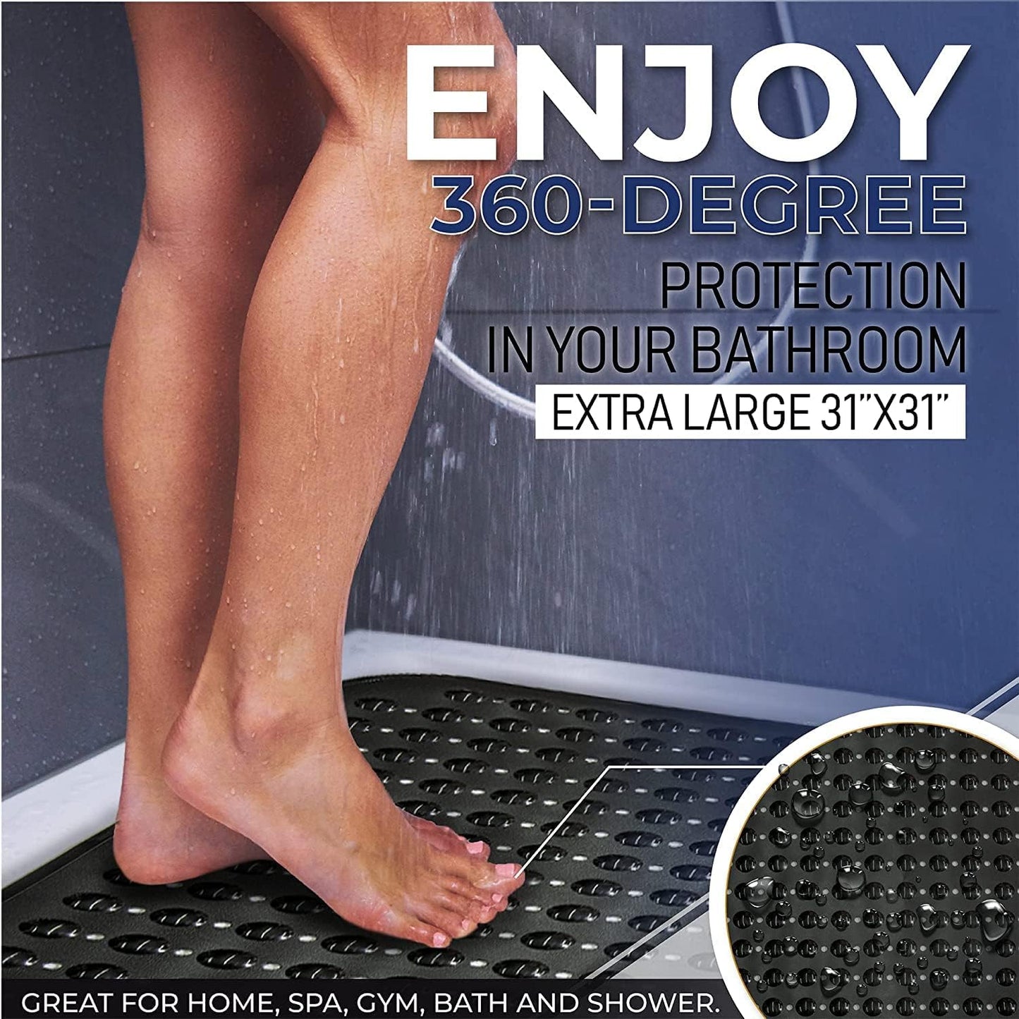 ENKOSI Extra Large Square Non Slip Shower Mat - 31 x 31-inch XL Bathroom Shower Mat - Square Shower Matts for Shower Stall Floors | Secure Suction Cups and Drain Holes (31x31 Pink)