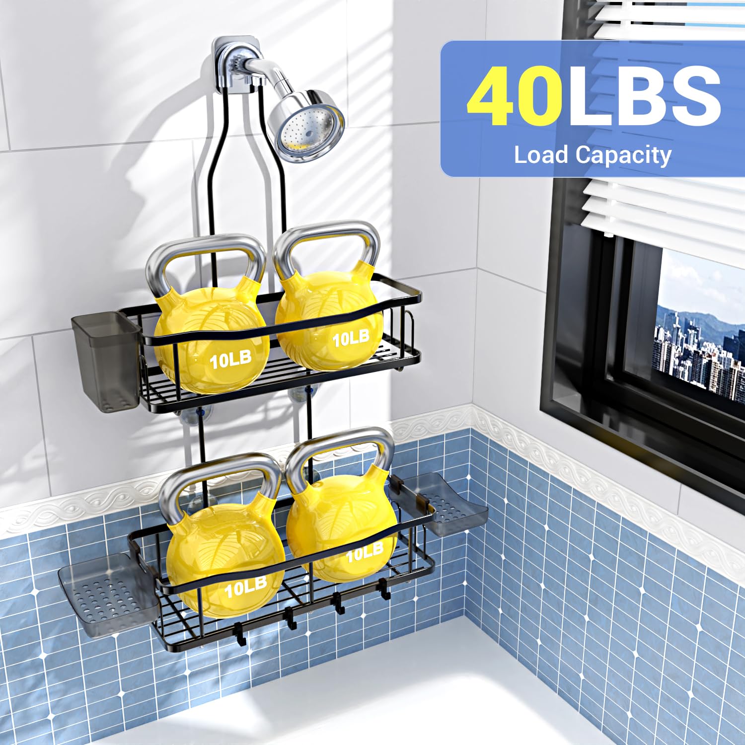 Hanging Shower Caddy Over Shower Head - No Drill Rustproof Shower Rack