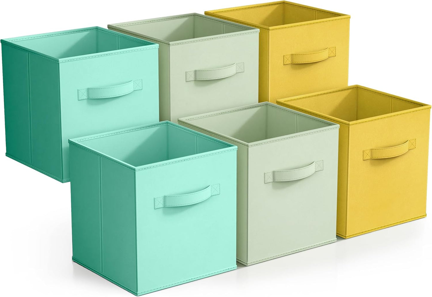 Sorbus Storage Cubes - 11" Foldable Storage Bins with Handle for Nursery, Playroom, Closet Organizers and Storage - 6 Fabric Shelf Basket for Toys, Books, Clothes - Green Yellow & Blue Storage Bins