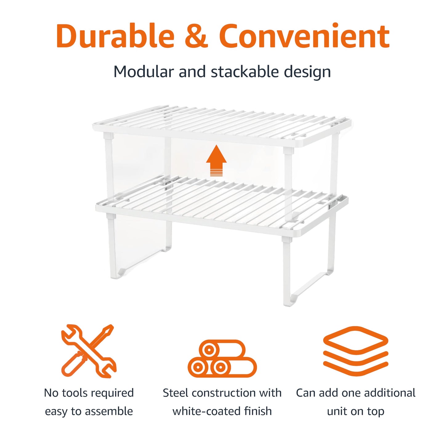 Amazon Basics Space-Saving Stackable Metal Kitchen Cabinet Organizer Shelves for Dishes, Pantry