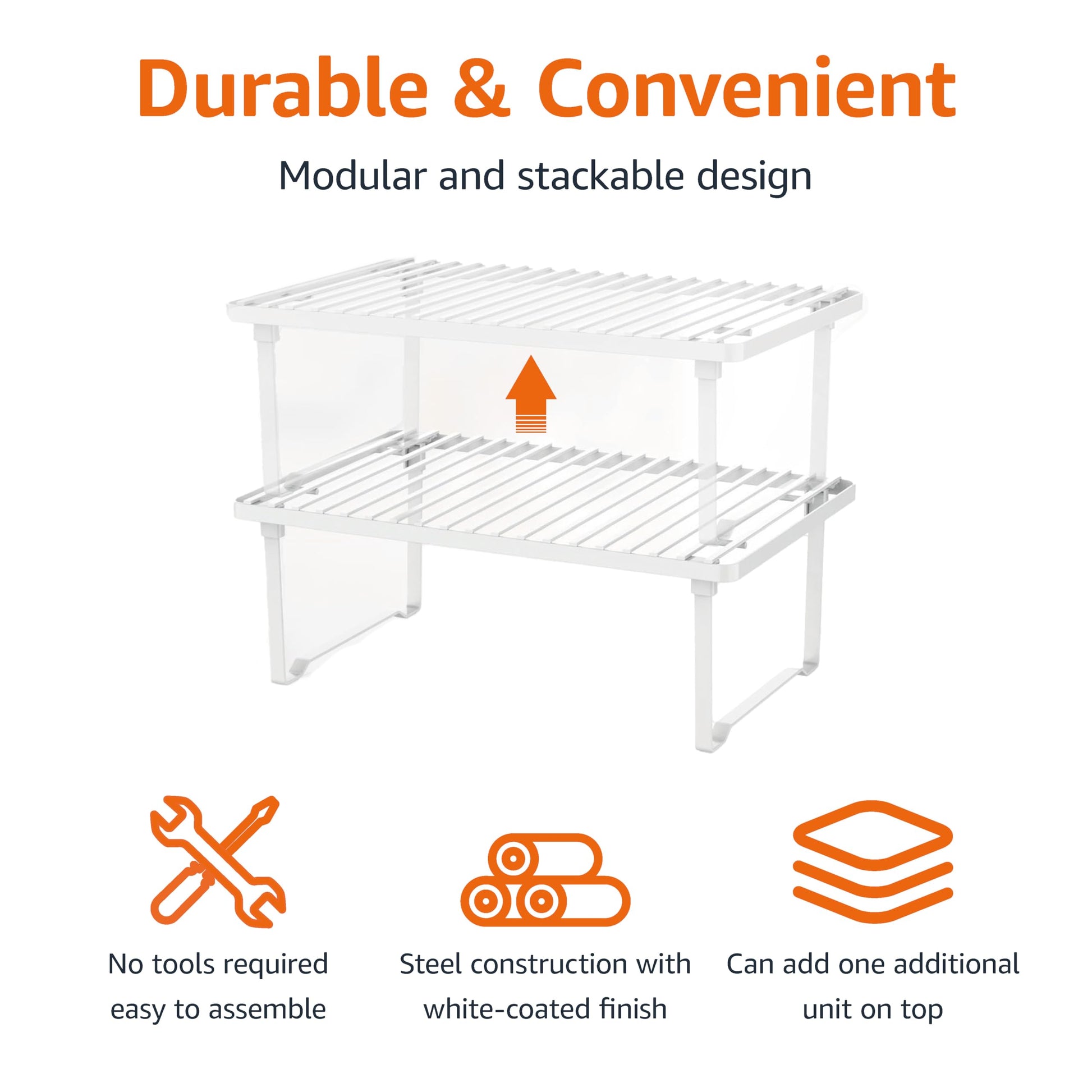 Amazon Basics Space-Saving Stackable Metal Kitchen Cabinet Organizer Shelves for Dishes, Pantry