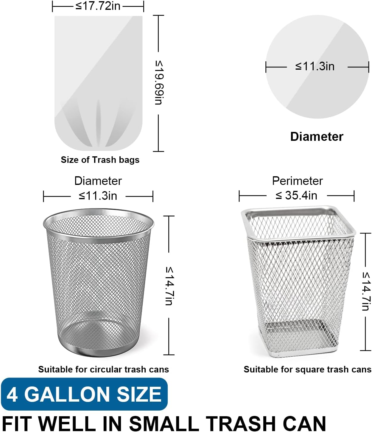 Small Trash Bags 4 Gallon with Drawstring, 1.1 Mil 15 Liter White Thick Unscented Small Plastic Garbage Bags for Bathroom, Wastebasket Liners for Toilet Home Office and Bedroom (4 Gal-120)