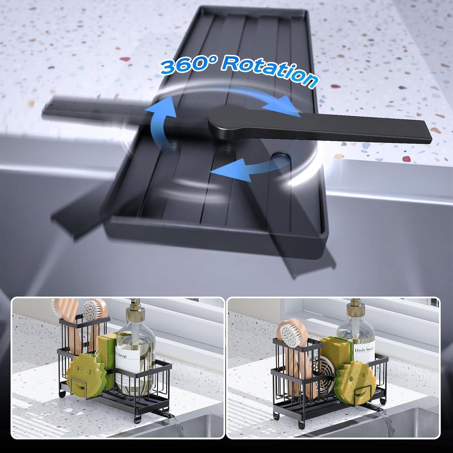 Maifan Kitchen Sink Caddy Organzier Sponge Holder for Kitchen Sink with High Brush Holder, Stainless Steel Rustproof Dish and Smiley Holder for Storage Countertop Essentials Accessories