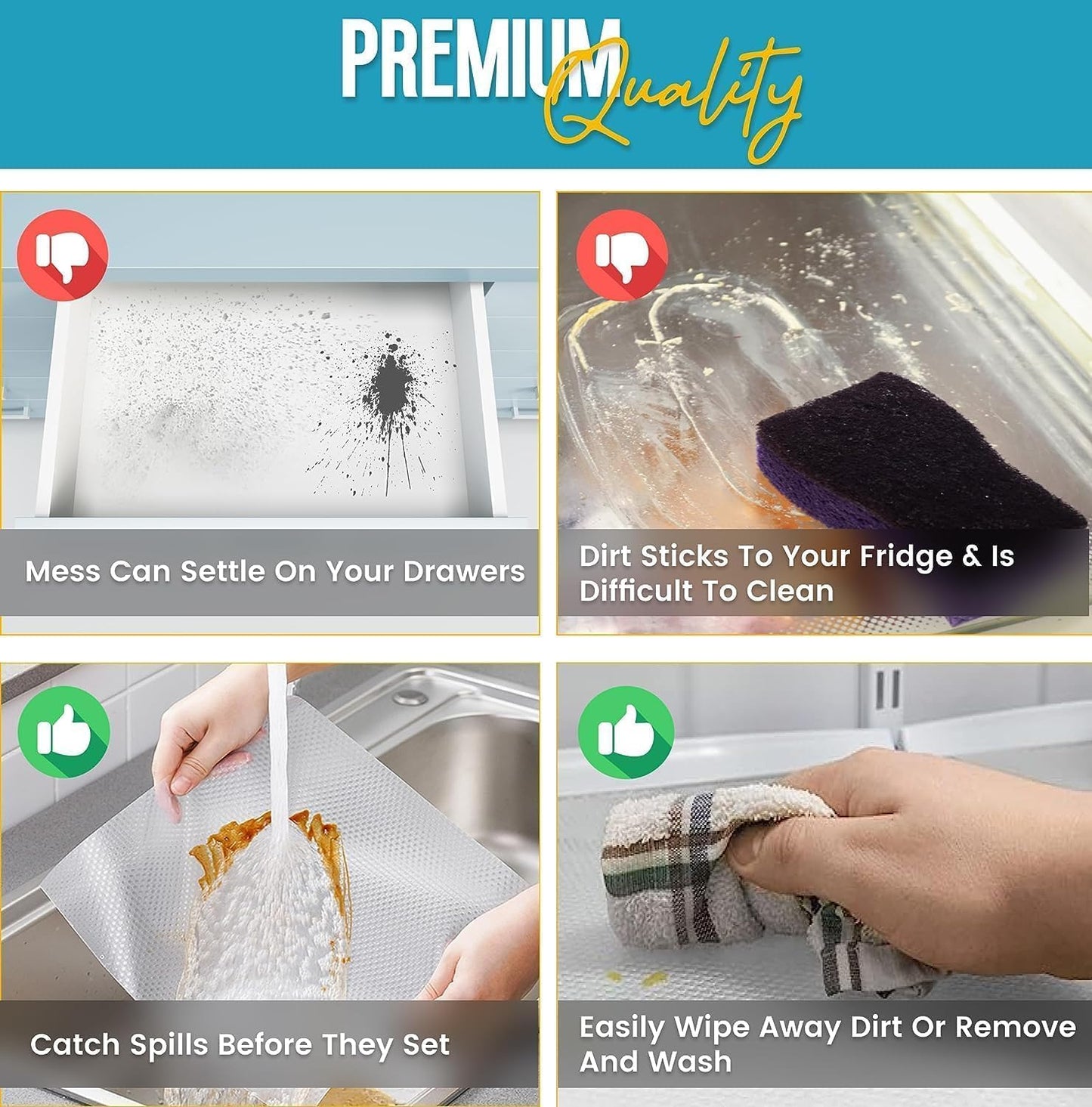 Shelf Liner Drawer Liner for Kitchen Cabinets Non-Adhesive by Linda’s Essentials (17.7 x 120 Inches) - Non-Slip Easy Clean Kitchen Cabinet and Cupboard Protector, Waterproof Mat, Clear Roll