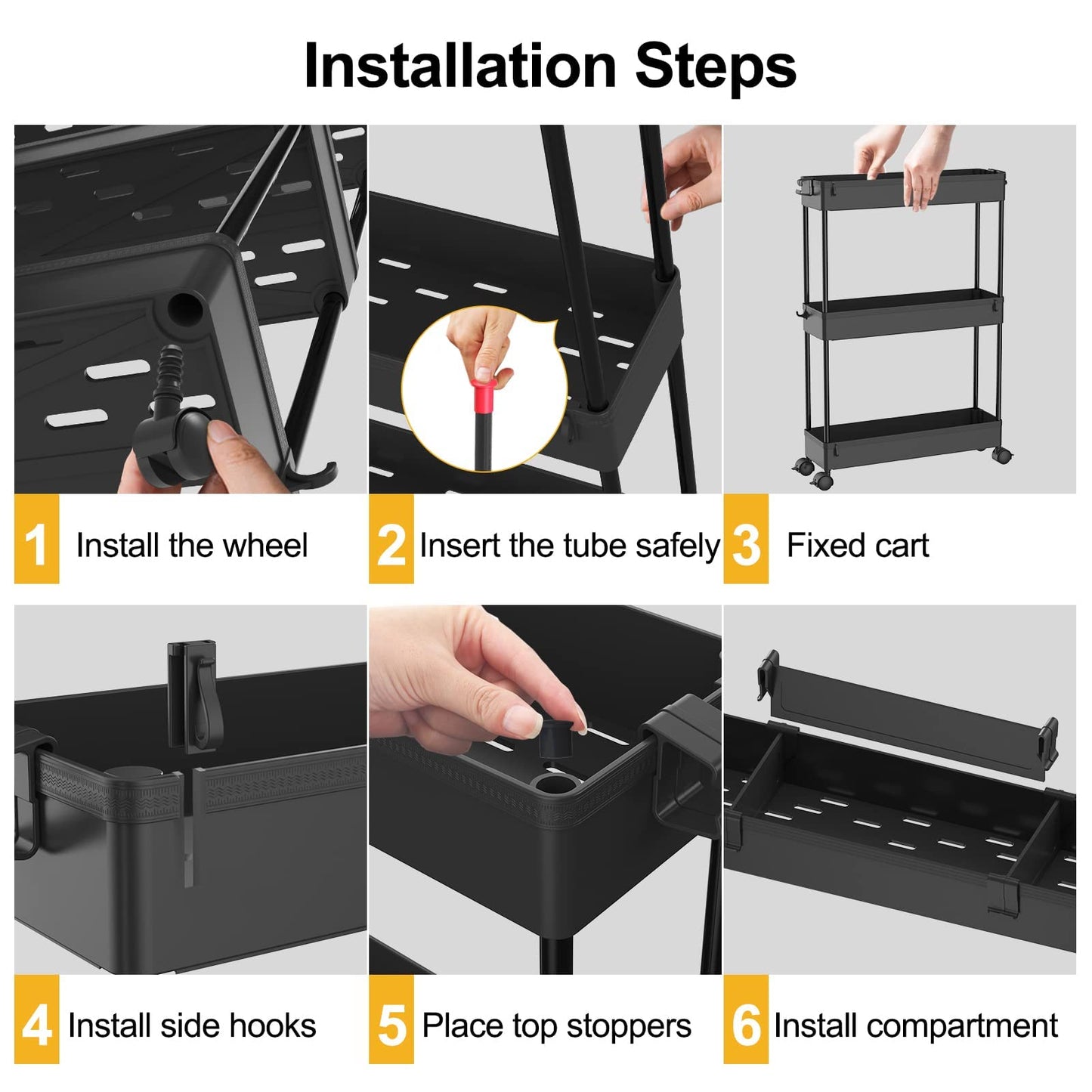 SPACELEAD Slim Storage Cart 4 Tier,Bathroom Organizer Rolling Utility,Mobile Shelving Unit Slide