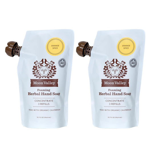 Moon Valley Foaming Hand Soap Refill Pouch, Two-Pack Orange Spice Soap, Vegan and Non-GMO, Environmentally Friendly Option