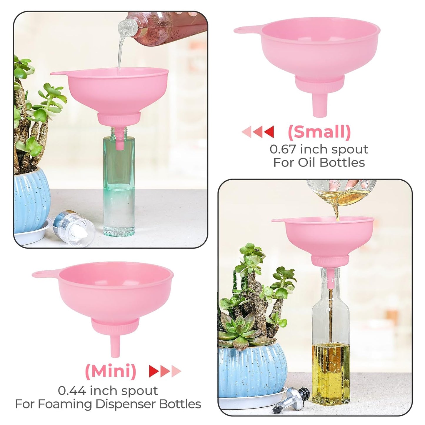 Wide Mouth Kitchen Funnel, Food Grade Plastic Cooking Canning Funnel with 4 Sizes Spouts for Filling Wide and Regular Mason Jars, Spray Dropper Oil Bottle Jug Spices Shampoo Sauce