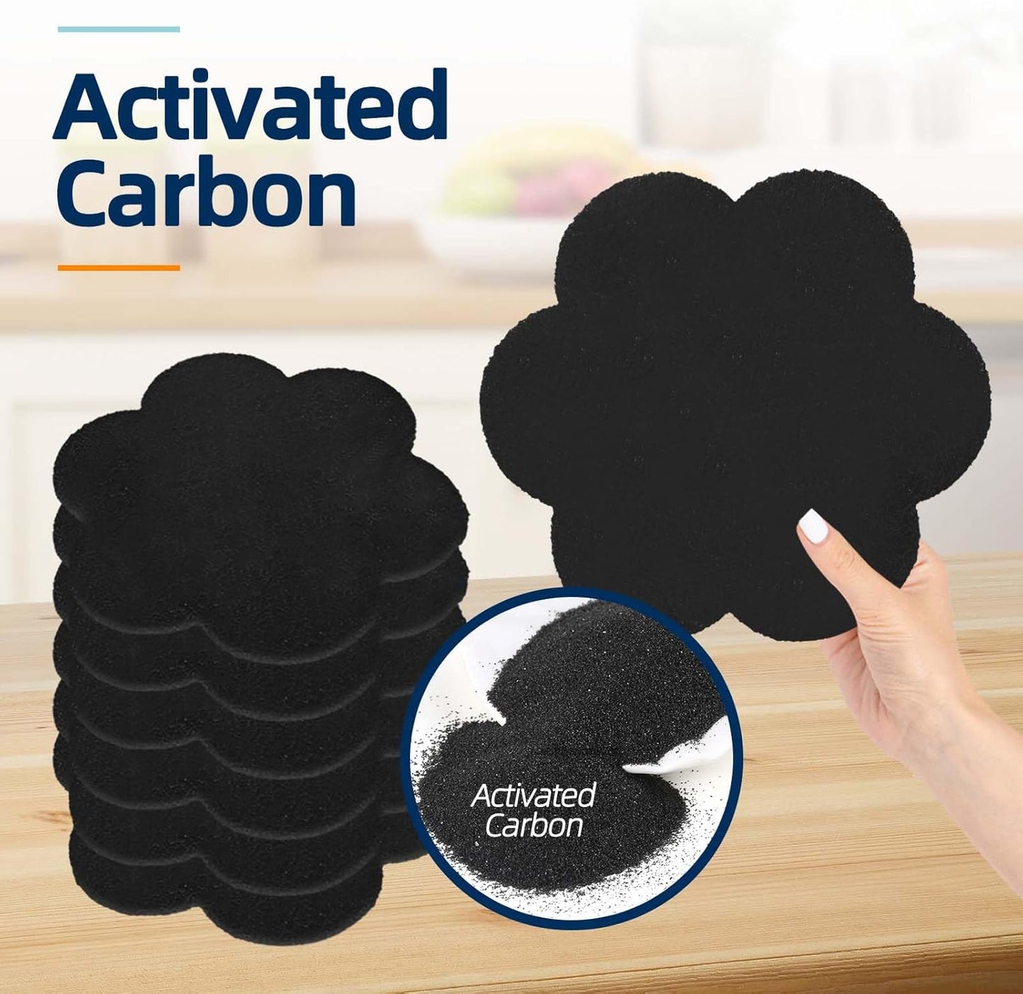 Stick-on Compost Bin Odor Filter: Activated Charcoal Deodorizer Sheets for Kitchen Trash Can, Compost Bucket, Diaper Pail, Garbage Can, Countertop and Recycle Bin - 6 Replacements 6.7" Flower Shape