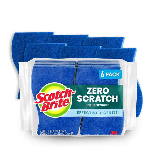 Scotch-Brite Zero Scratch Scrub Sponge, 6 Kitchen Sponges for Cleaning Around the Home, Bathroom &