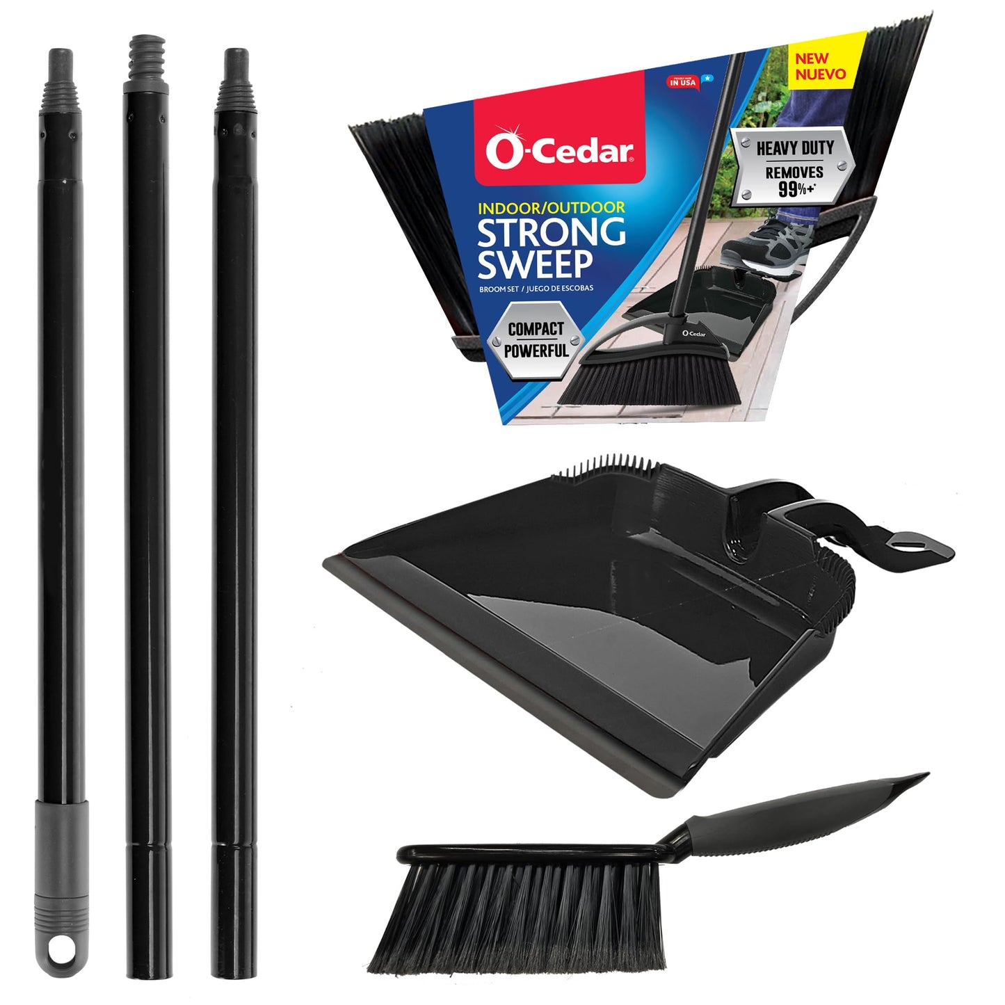 O-Cedar Strong Sweep Broom and Dustpan Set with Detail Brush | Indoor Outdoor Heavy Duty Stiff