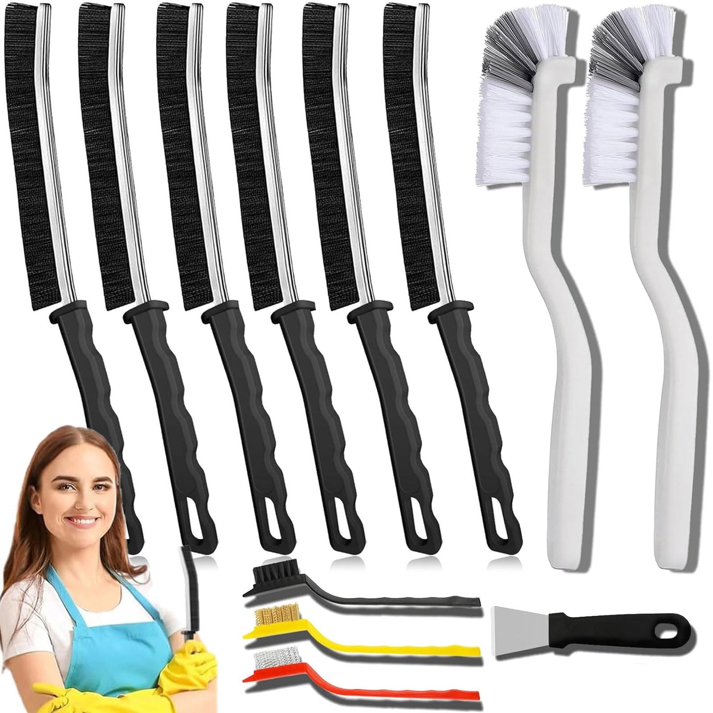 Crevice Cleaning Brush 12-Pack - Heavy Duty Hard Bristle Gap Brush for Deep Cleaning - Ultra-Thin