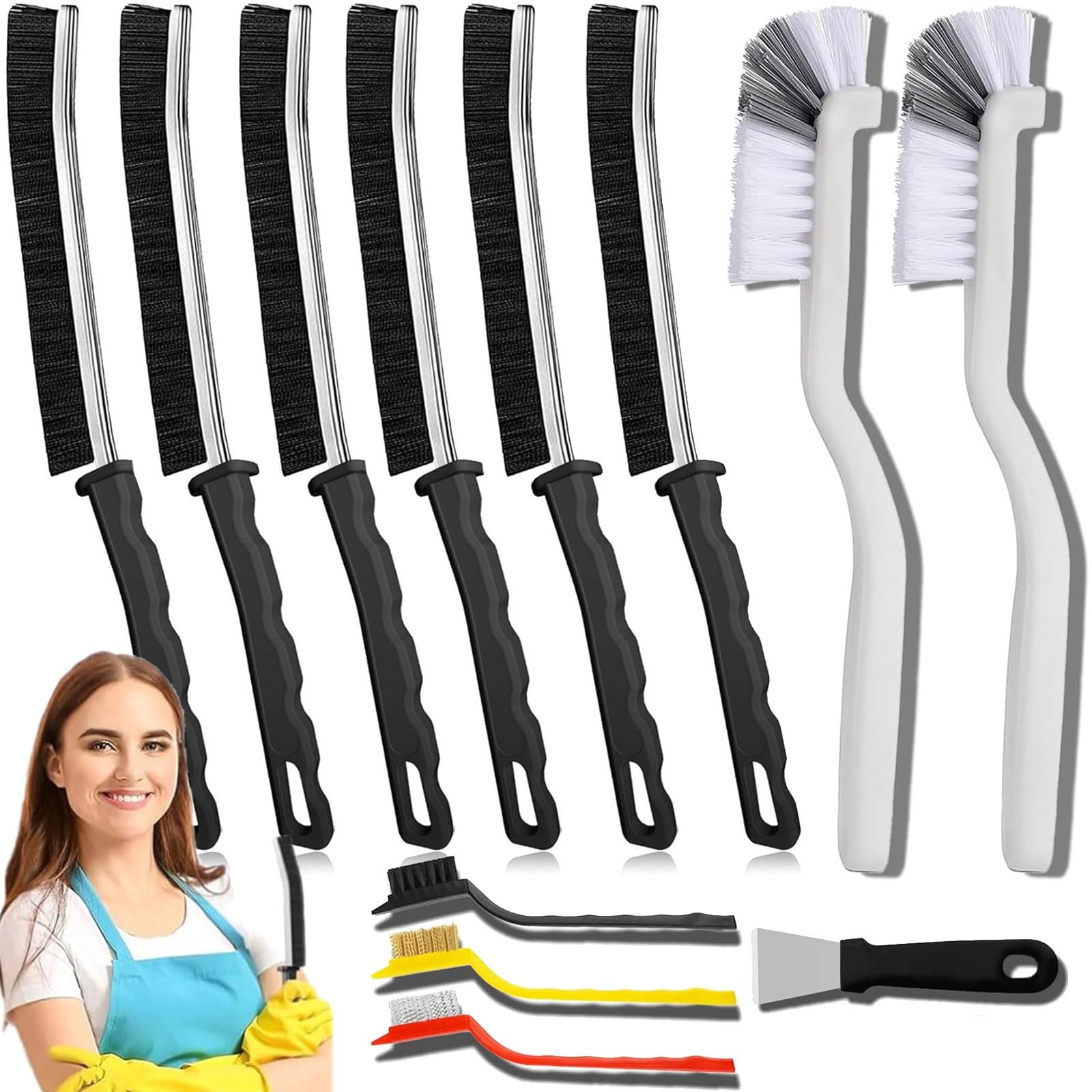 Crevice Cleaning Brush 12-Pack - Heavy Duty Hard Bristle Gap Brush for Deep Cleaning - Ultra-Thin