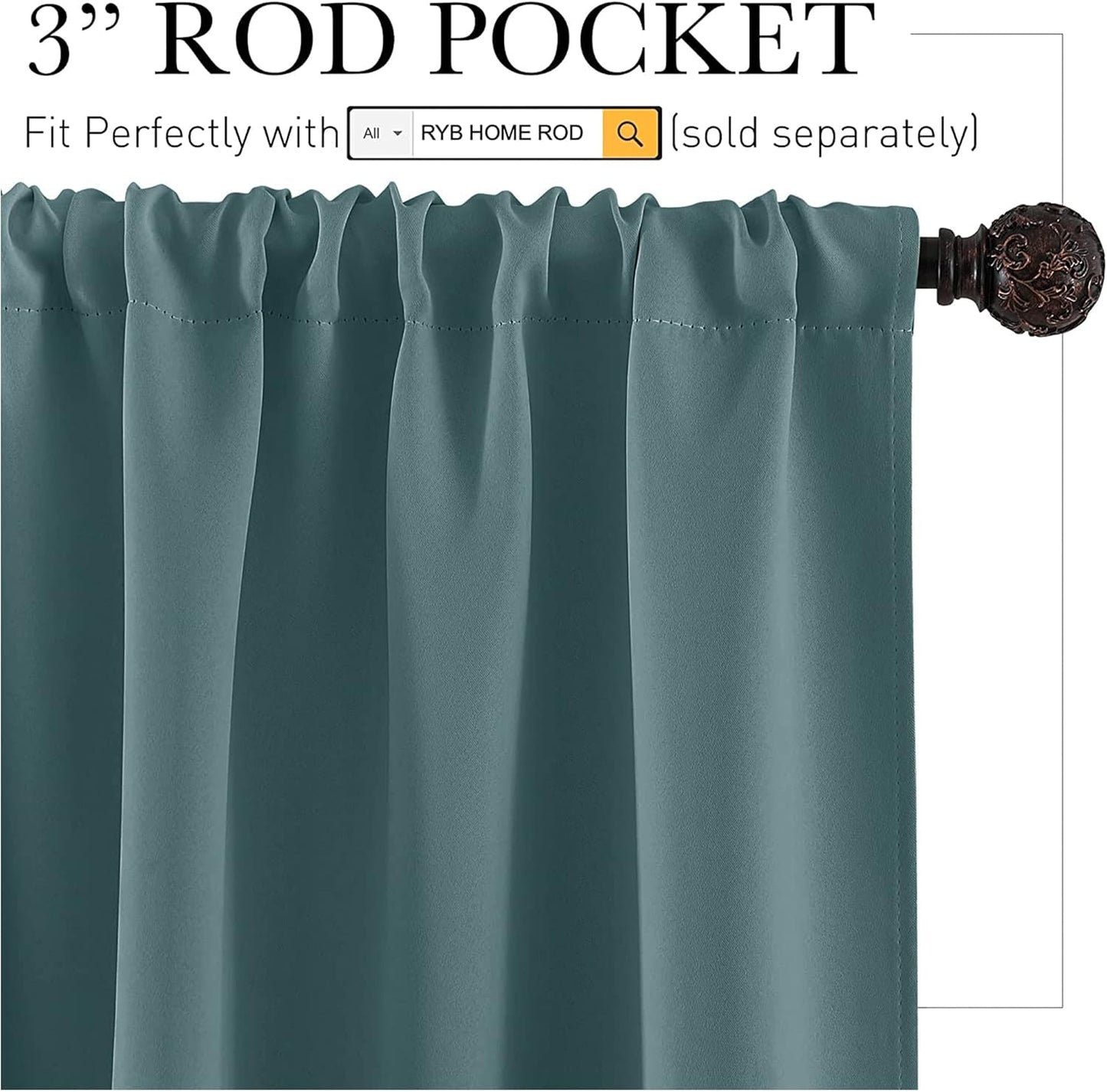 RYB HOME Bathroom Curtains Room Darkening Privacy Small Window Curtains for Bedroom Kitchen Basement RV Camper, Wide 52 inches x Long 36 inches, Teal Blue, 2 Panels