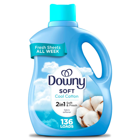 Downy Soft, 2 in 1 Soft and Fresh Liquid Fabric Softener, Cool Cotton, 100 fl oz, 136 Loads, Fabric