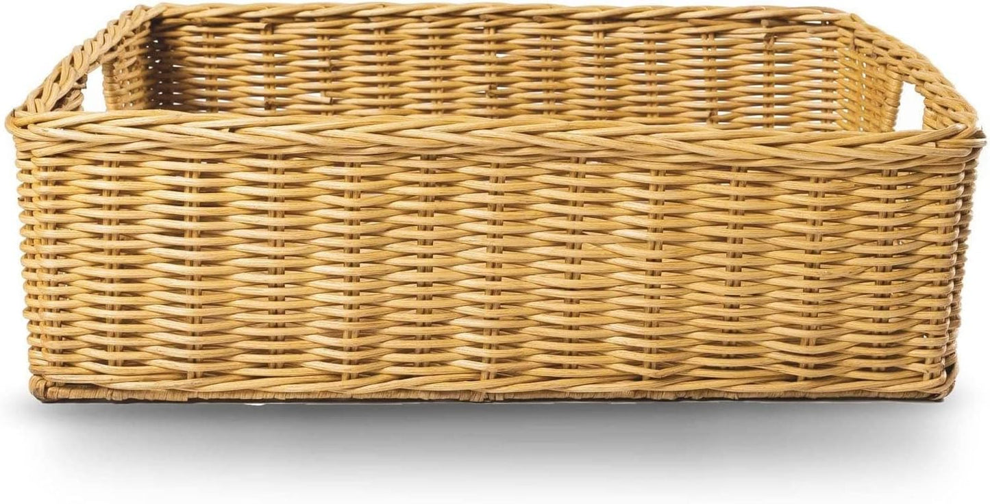 The Basket Lady Under the Bed/Basic Wicker Storage Basket, Large, 22 in L x 16.5 in W x 7 in H, Sandstone