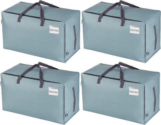 VENO 4 Pack Moving and Storage Bags, Heavy Duty, Alternative to Moving Boxes, Large Packing Totes Supplies for College Dorm Room with Zipper for Clothes, Wide Open Design (Light Blue Matte, 4 Pack)