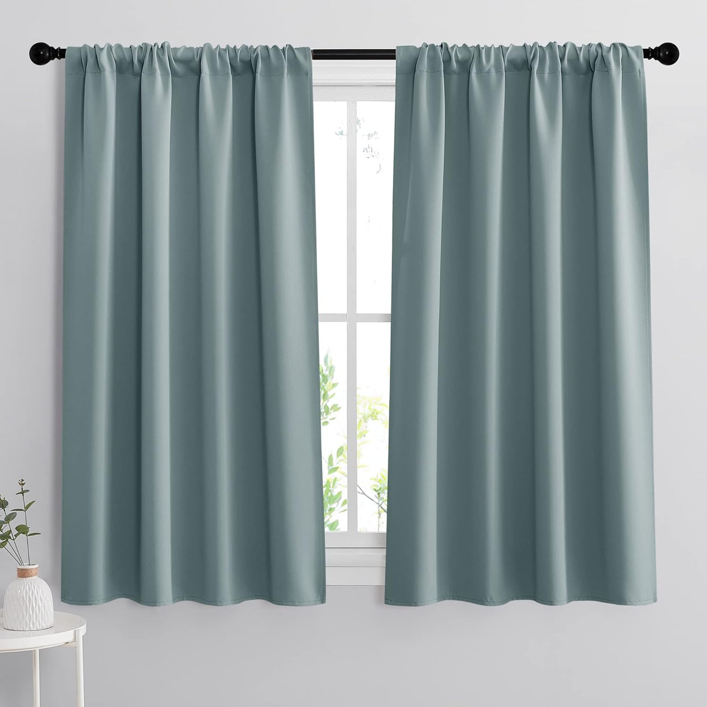RYB HOME Room Darkening Curtains for Small Window, Solid Kitchen Curtain Rod Pocket Privacy Valance Panels for Cafe Window Farmhouse Closet, Dusty Blue, W42 x L45 inches, 2 Pieces