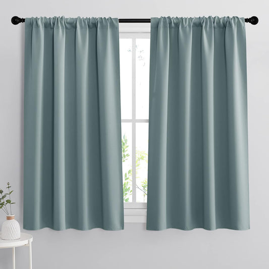 RYB HOME Small Window Blackout Curtains for Bathroom - Privacy Room Darkening Curtains Drapese Rod Pocket Energy Smart Decor for Kitchen Bedroom, 42 inches Wide x 54 inches Long, Dusty Blue, 1 Pair