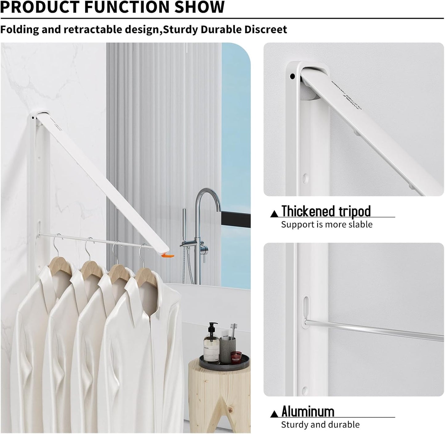 Clothes Drying Rack for Laundry Drying Rack Wall Mounted Clothes Hanger Rack Retractable Laundry Hanger Dryer Rack Space Saving Closet Organizer Aluminium (White)