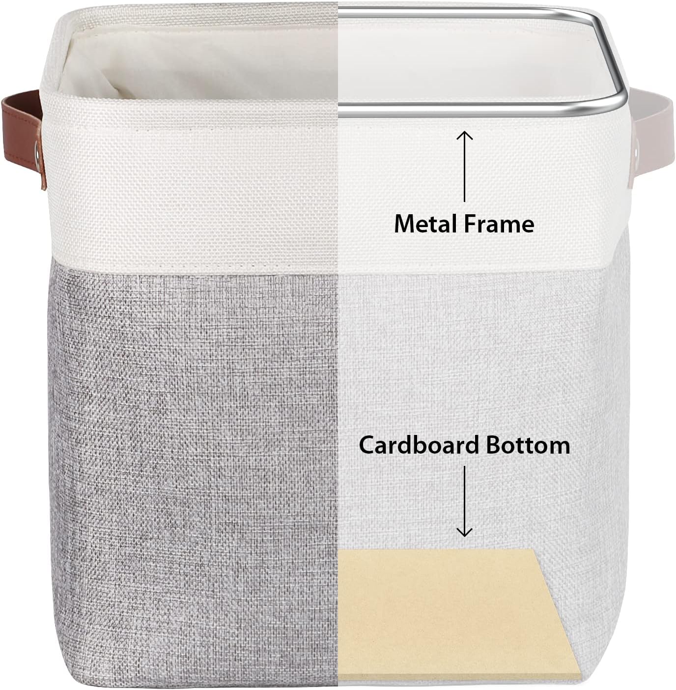 Univivi 10.5 Inch Fabric Cube Bins with Hard Bottom, 4 Pack Storage Baskets with PU Handles for Shelves Closet Foldable Storage Bins for Organizing (Gray,10.5" x 10.5" x 11")