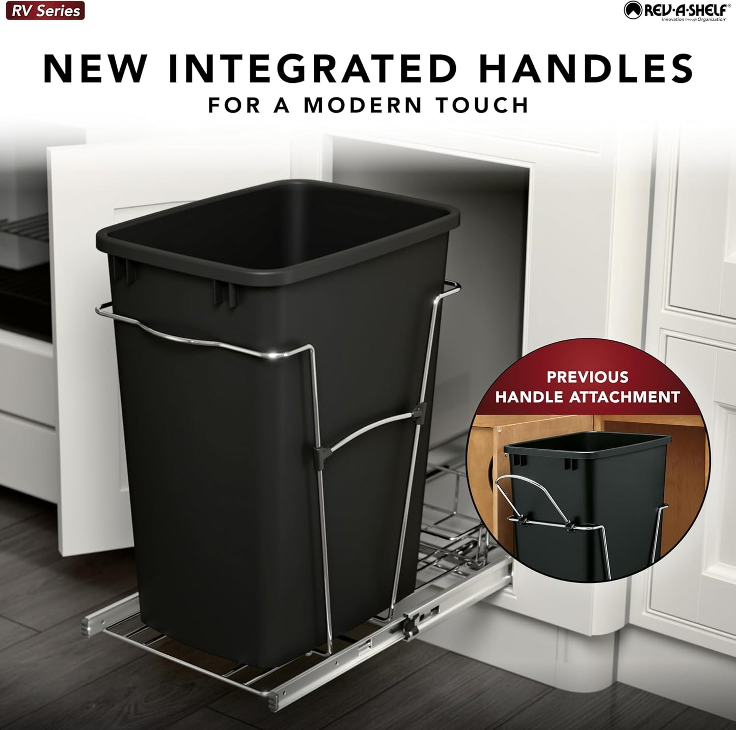 Rev-A-Shelf Pullout Trash Can for Under Kitchen Cabinets 35 Qt Garbage Waste Recyling Bin with Full Extension Slides, Blue, RV-12KD-22C-S