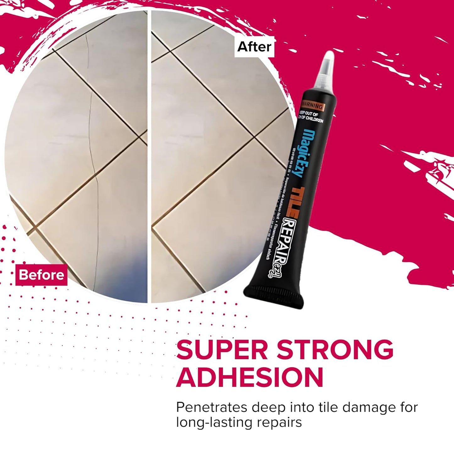 MagicEzy Tile RepairEzy (Light Gray/White Kit) - Porcelain Tile Repair Kit - Fix Cracked or Chipped Ceramic Tiles Fast - Thick Structural Repair Filler, Putty and Adhesive for Tiles