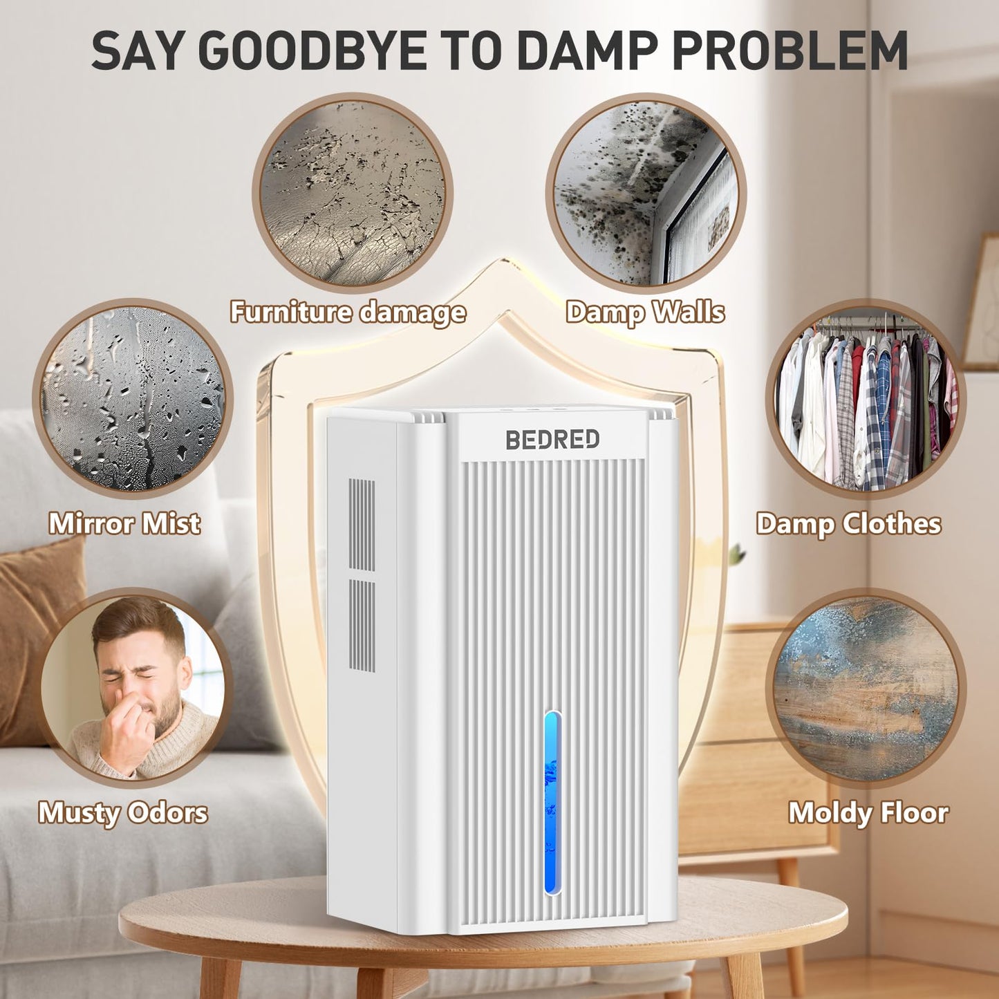 BEDRED Dehumidifier, 95OZ Dehumidifier for Home 1000 sq ft - Quiet with Auto Shut Off & Relaxing 7