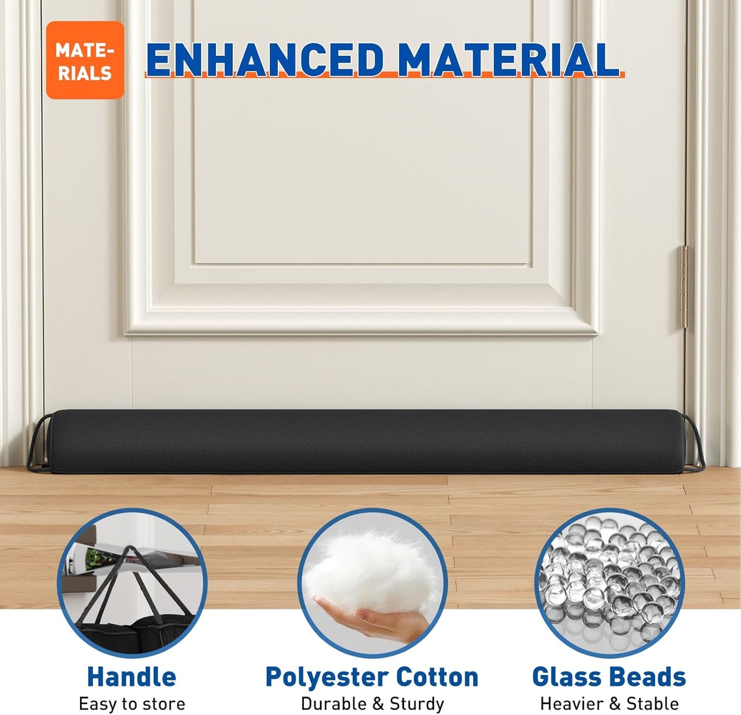 MAGZO Door Draft Stopper 32 Inches, Weighted Triangular Door Snake for Winter Noise Blocker with Hook Loops,Black