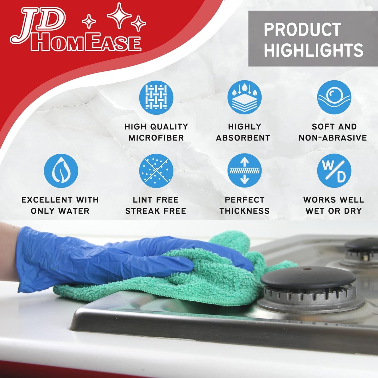 Microfiber Cleaning Cloths,24 Pack, 16"x16", All-Purpose, Softer, Highly Absorbent, Lint-Free, Reusable, Washable Pro Towels, Red, for House, Kitchen, Bathroom, Car, Office