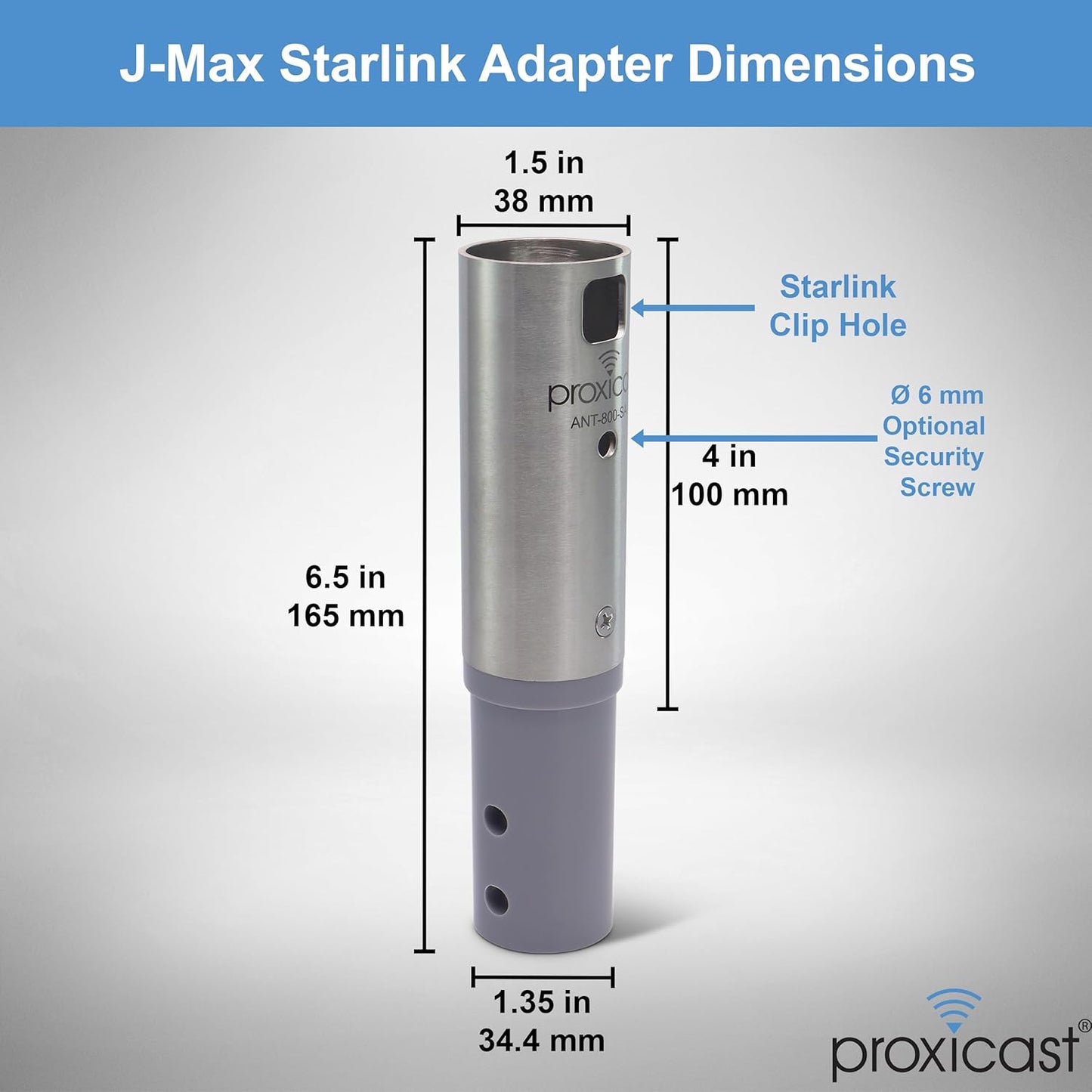 Proxicast Starlink Antenna Adapter for J-Max Antenna Mounts - Stainless Steel Coupler for V2 Rectangular Starlink Satellite Dish Antenna (ANT-800-SA1)