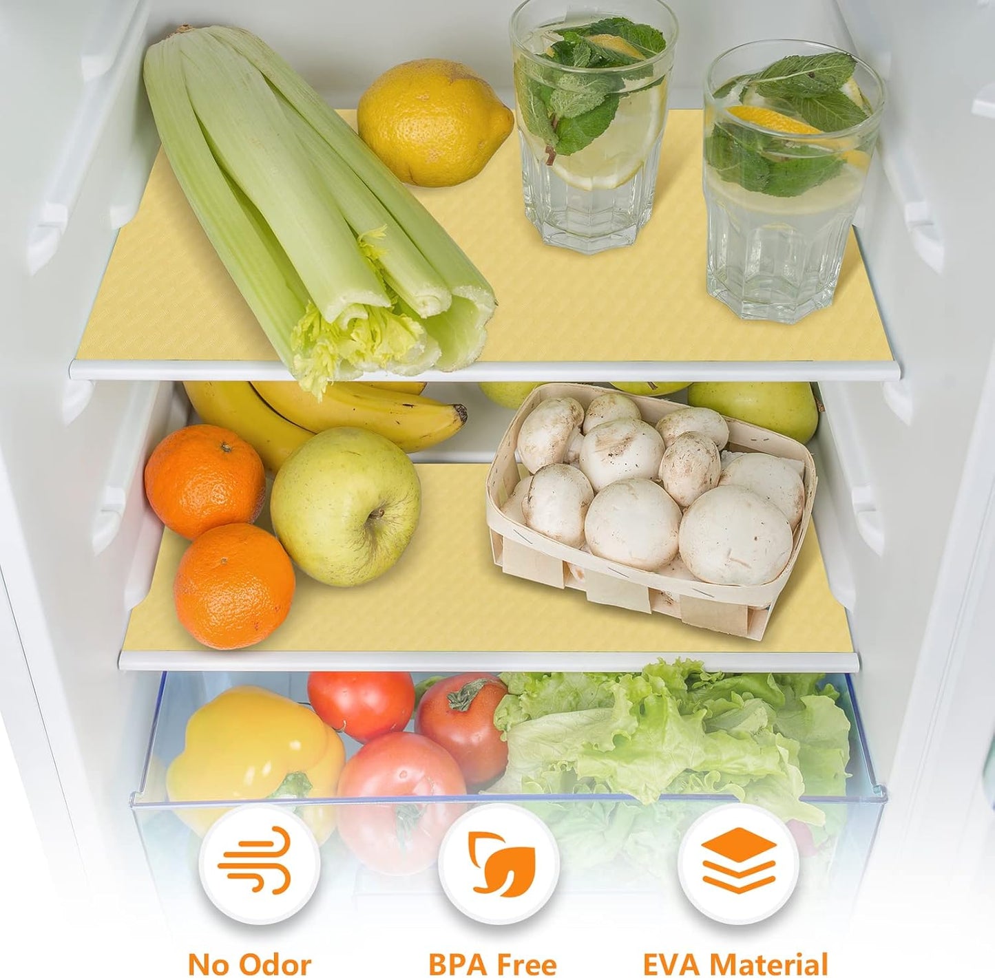 Shelf Liners for Kitchen Cabinets Refrigerator Liners Waterproof & Oil-Proof Kitchen Cupboard Liner Non Adhesive Drawer Mats Non Adhesive Cabinet Liners for Shelves -Yellow Beige 11.8 x 118 Inches