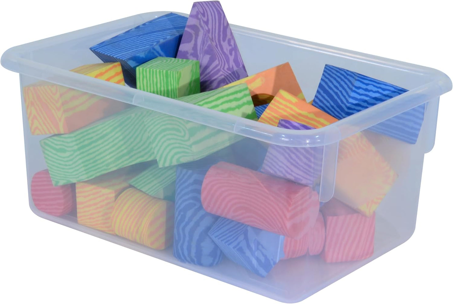 Wood Designs Cubby Storage Bin, Heavy Duty Plastic Containers for Kids Translucent Clear Cubby Tray Set of 12