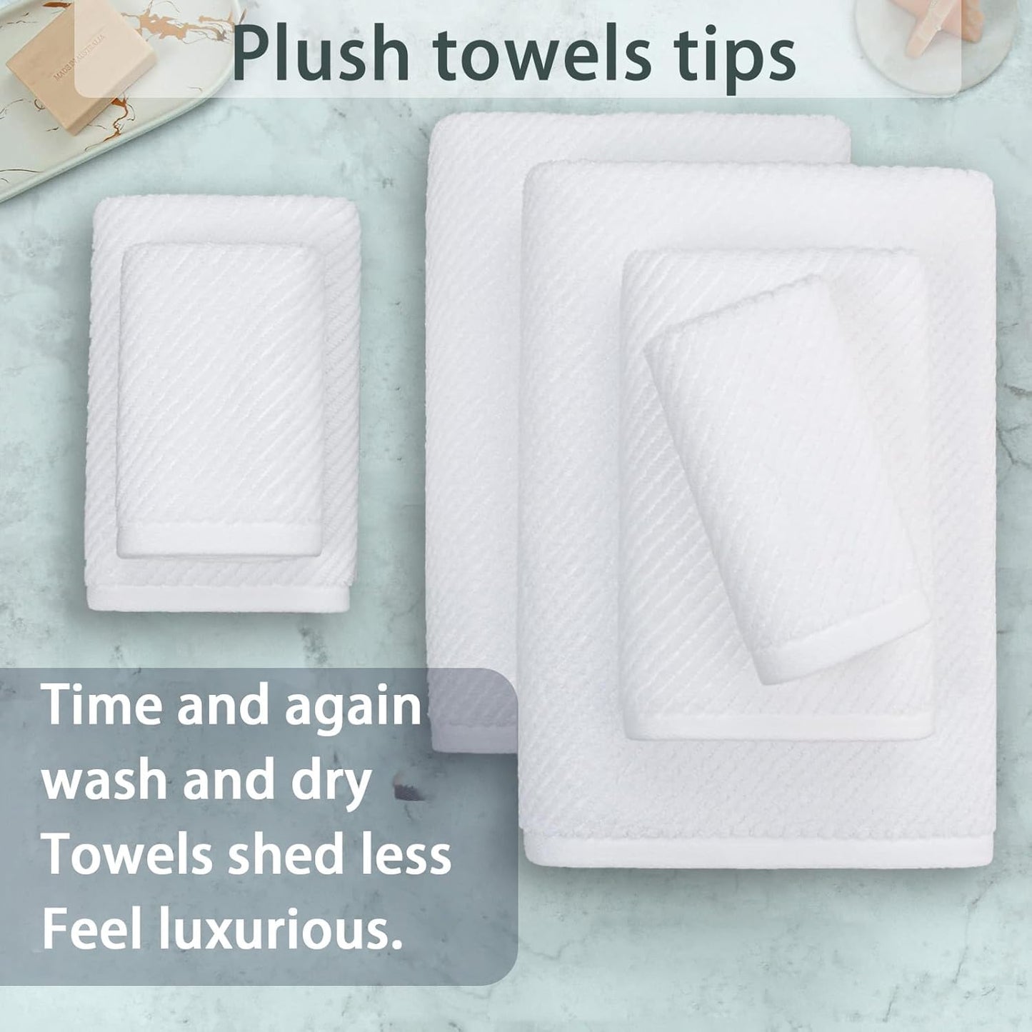 VOOVA & MOVAS White Towels Bathroom Sets - 100% Cotton | Quick Dry | Lightweight | Thick, 6PCS Bath Towels Set, 2 Large Bath 30"x56", 2 Hand 18"x28", 2 Wash Cloths 13"x13", Hotel Shower Towel Luxury