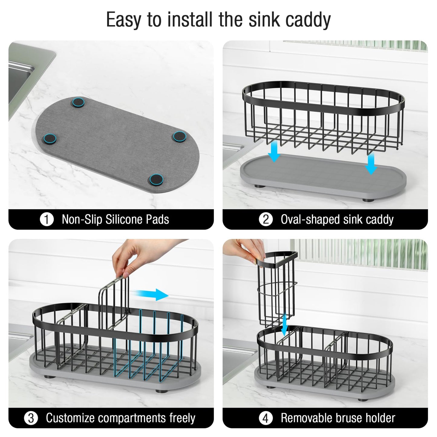 Sink Caddy Kitchen Sink Organizer, Sponge & Brush Holder, Stone Drying Mat
