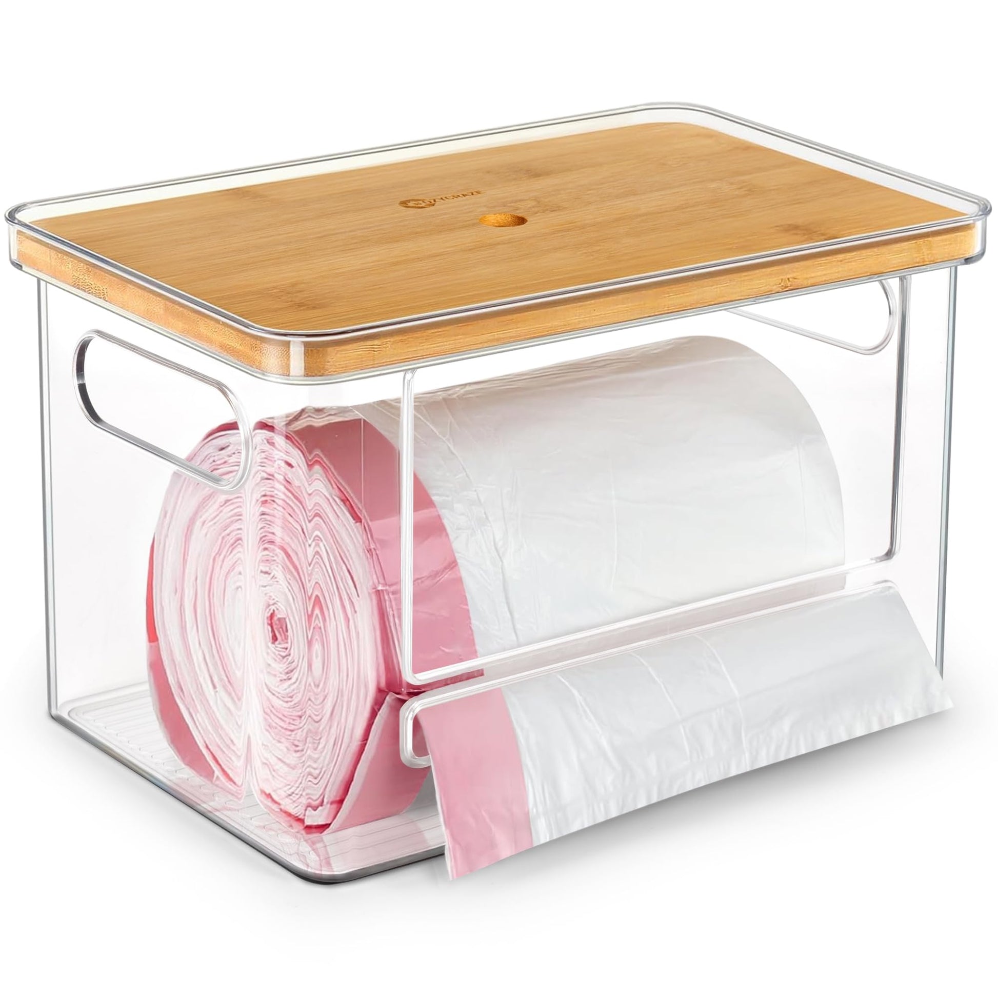 COZYCRAZE Stackable Trash Bag Dispenser with Wooden Top for Holding 13/30/33-Gallon Large Bag Sizes