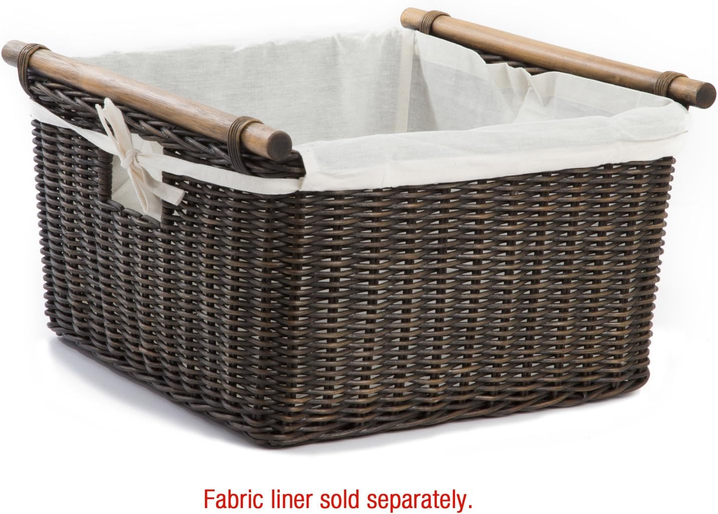The Basket Lady Deep Pole Handle Wicker Storage Basket, Medium, 13.5 in L x 14 in W x 9 in H, Antique Walnut Brown