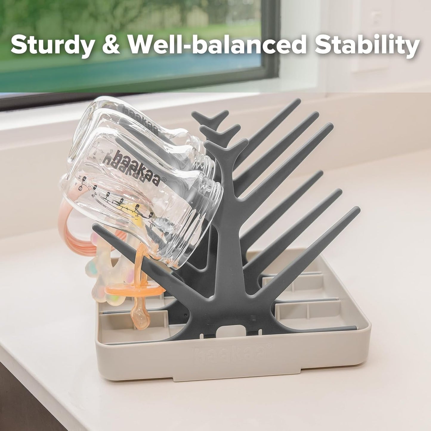 haakaa Baby Bottle Drying Rack, Space Saving Bottle Drying Tree for Bottles/Pump Parts/Pacifiers and Other Baby Essentials, Easy-Store Dryer Rack Great for Home & Travel, BPA Free (Slate Grey)