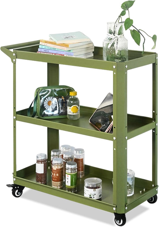 3 Tier Rolling Tool Cart with Lockable Silent Wheels, 330 LBS Capacity, Metal Service Cart for