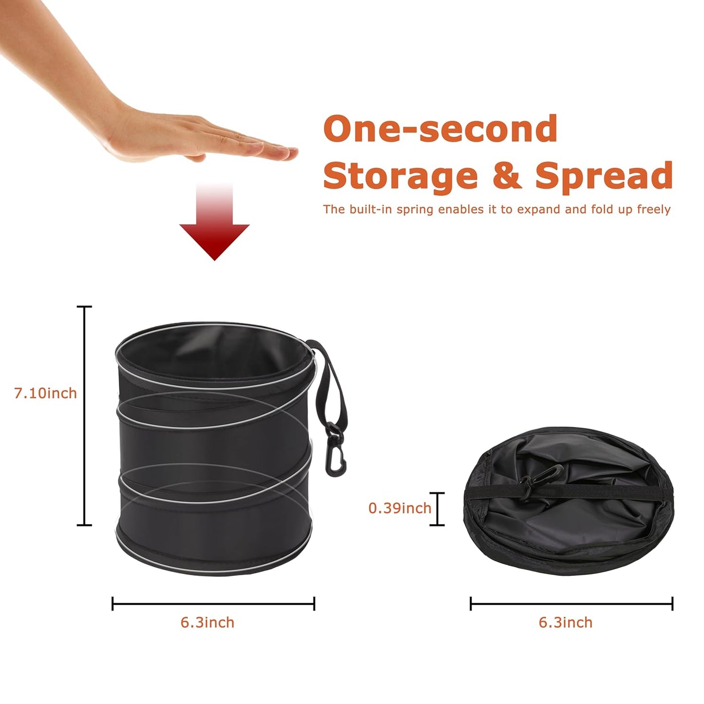 Ginsco New Leakproof Car Trash Can, 1 Gallon Mini Trash Can Pop-up Collapsible Hanging Car Trash Bin with Hook and Loop, Waterproof PEVA Liner Open-Top Garbage Can for Cars Home Office