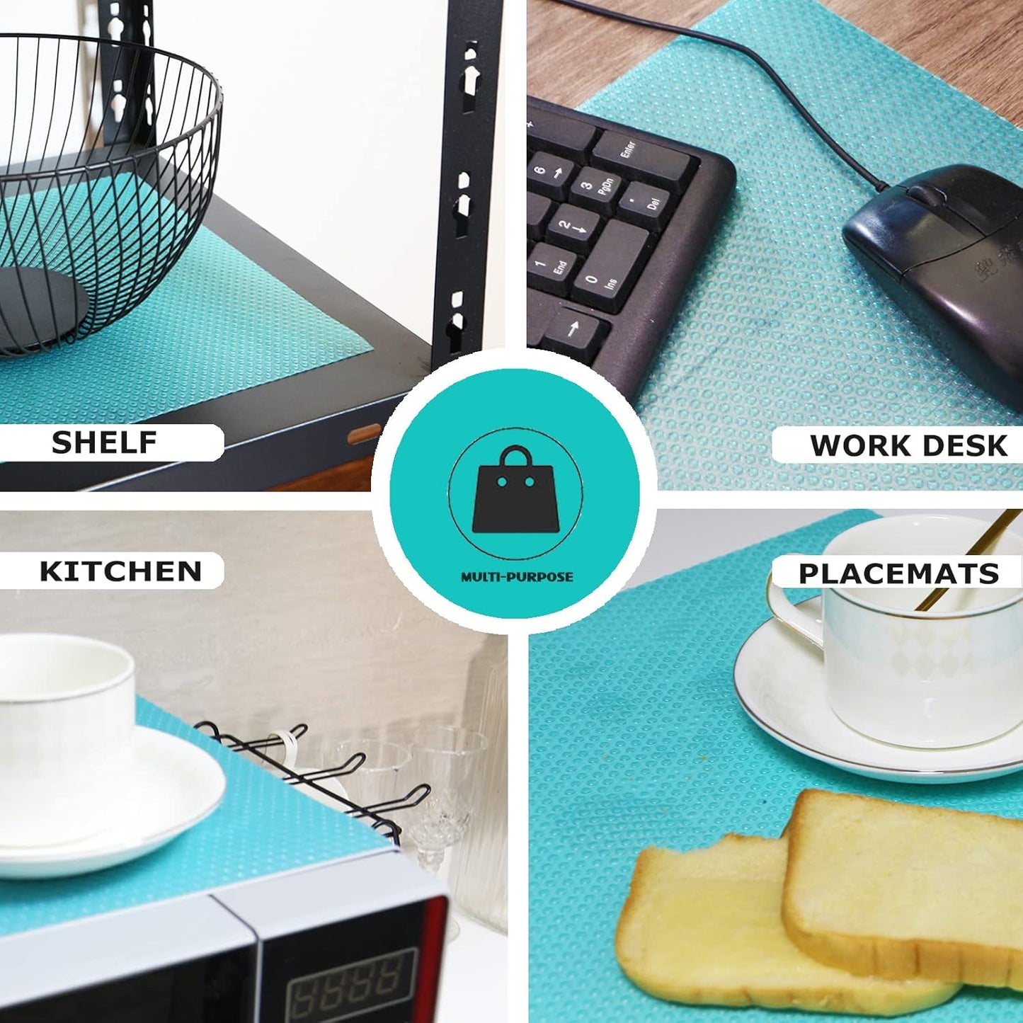 8Pcs Refrigerator Liners, Washable Fridge Liner Mats Covers Pads for Glass Shelf Cupboard Cabinet Drawer Home Kitchen Accessories Organization (Blue)