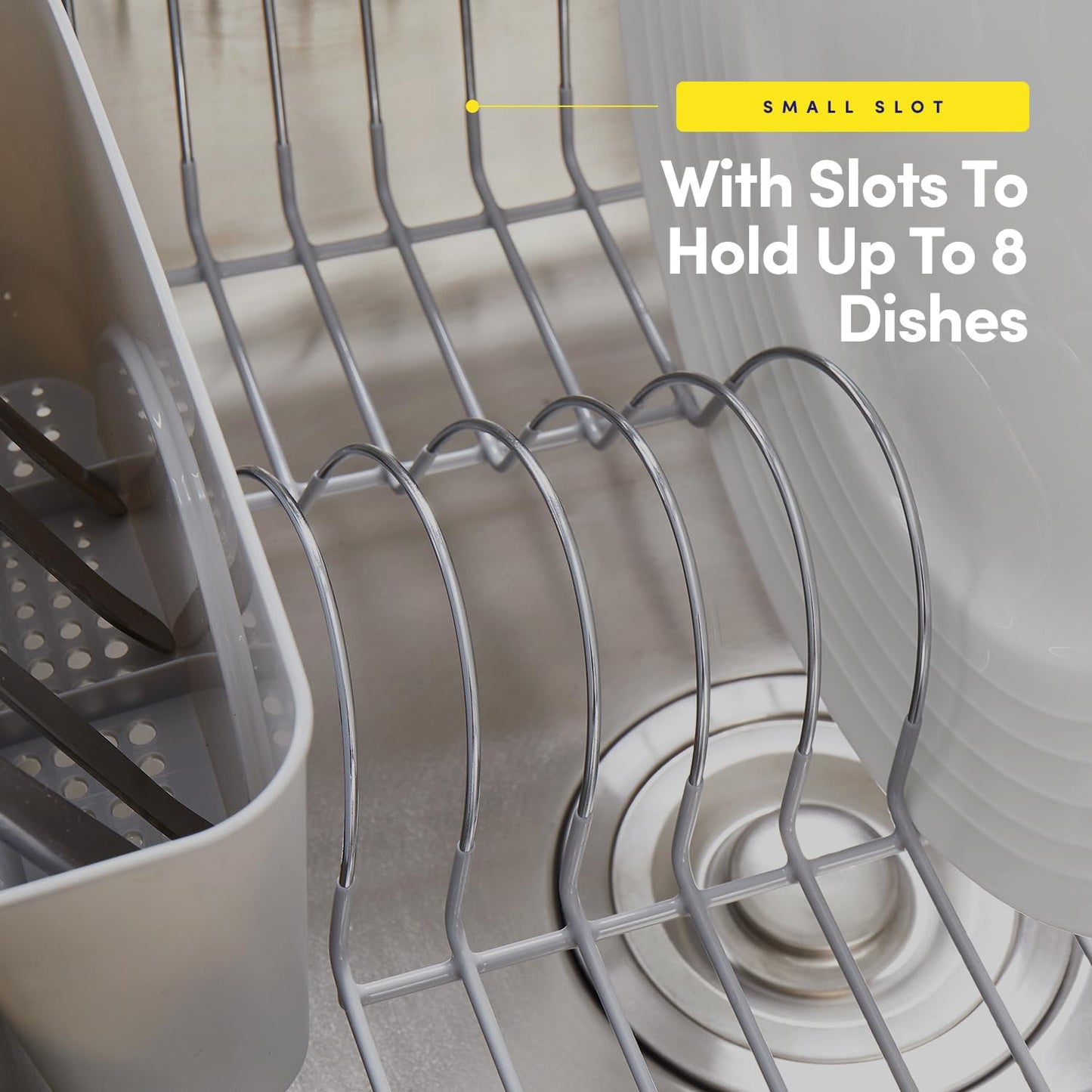 Dish Drying Rack & Cutlery Holder 2 Piece Set - Compact Sink-Fitting Dish Drainer with Rubberized