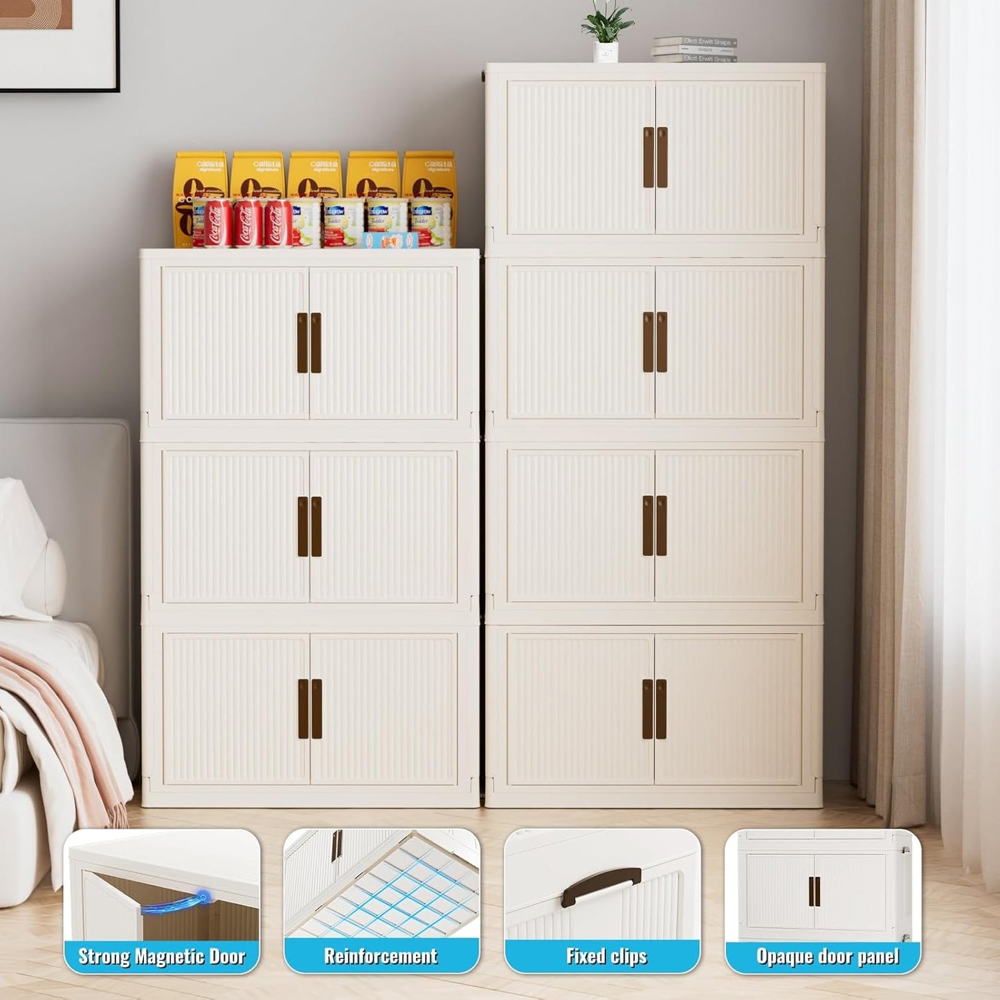 Stackable Storage Bins with 1 lid Stackable Storage Drawers for Clothes, Collapsible Stackable Storage Bins for Clothes, Home, Office (4 tiers)