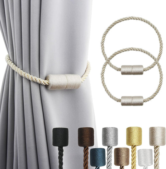 2 Pack Beige Strong Magnetic Curtain Tiebacks Outdoor Elegant Decorative Tie Backs Modern Rope