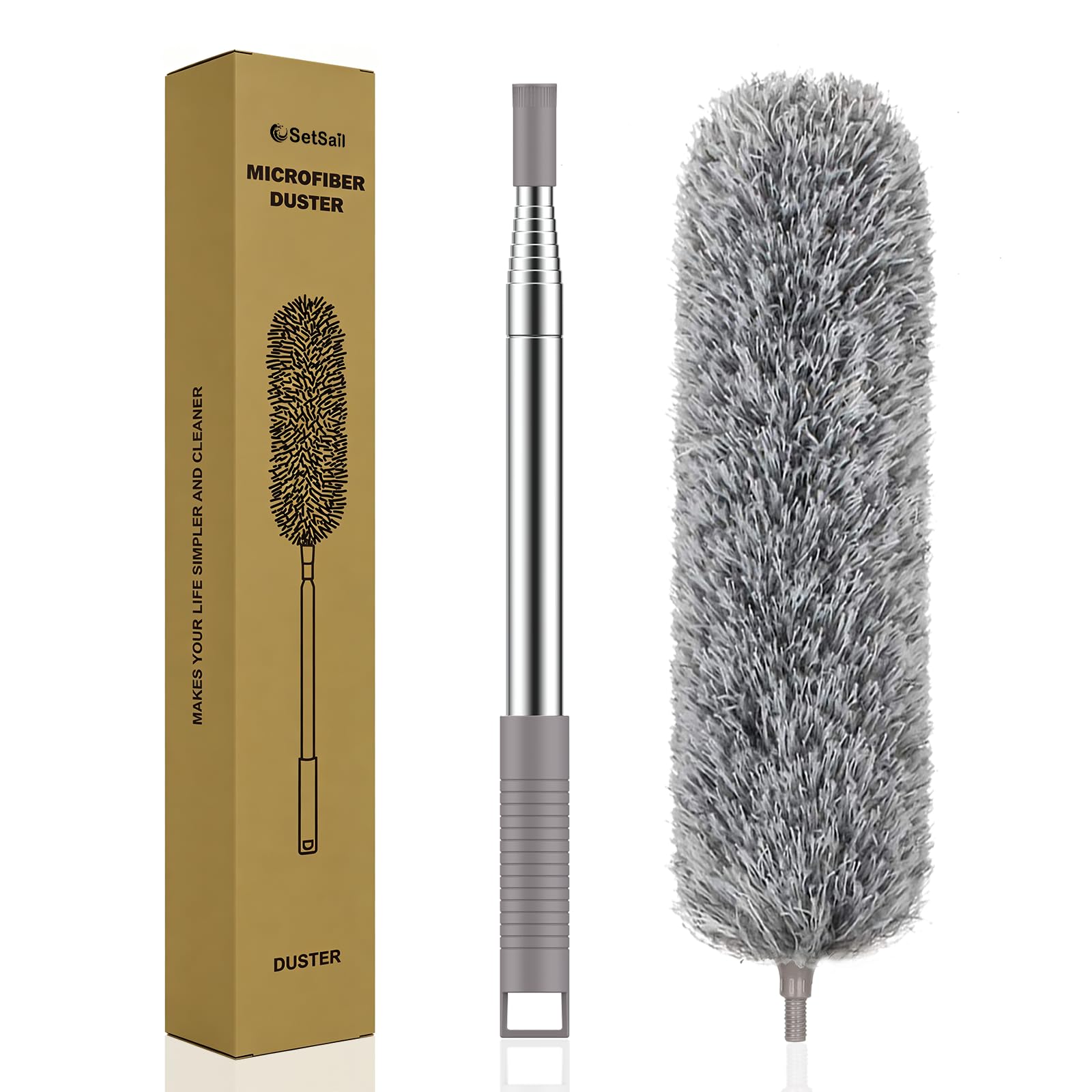 SetSail Extra-Long Dusters with Extension Pole 100-inch for Cleaning, Gray