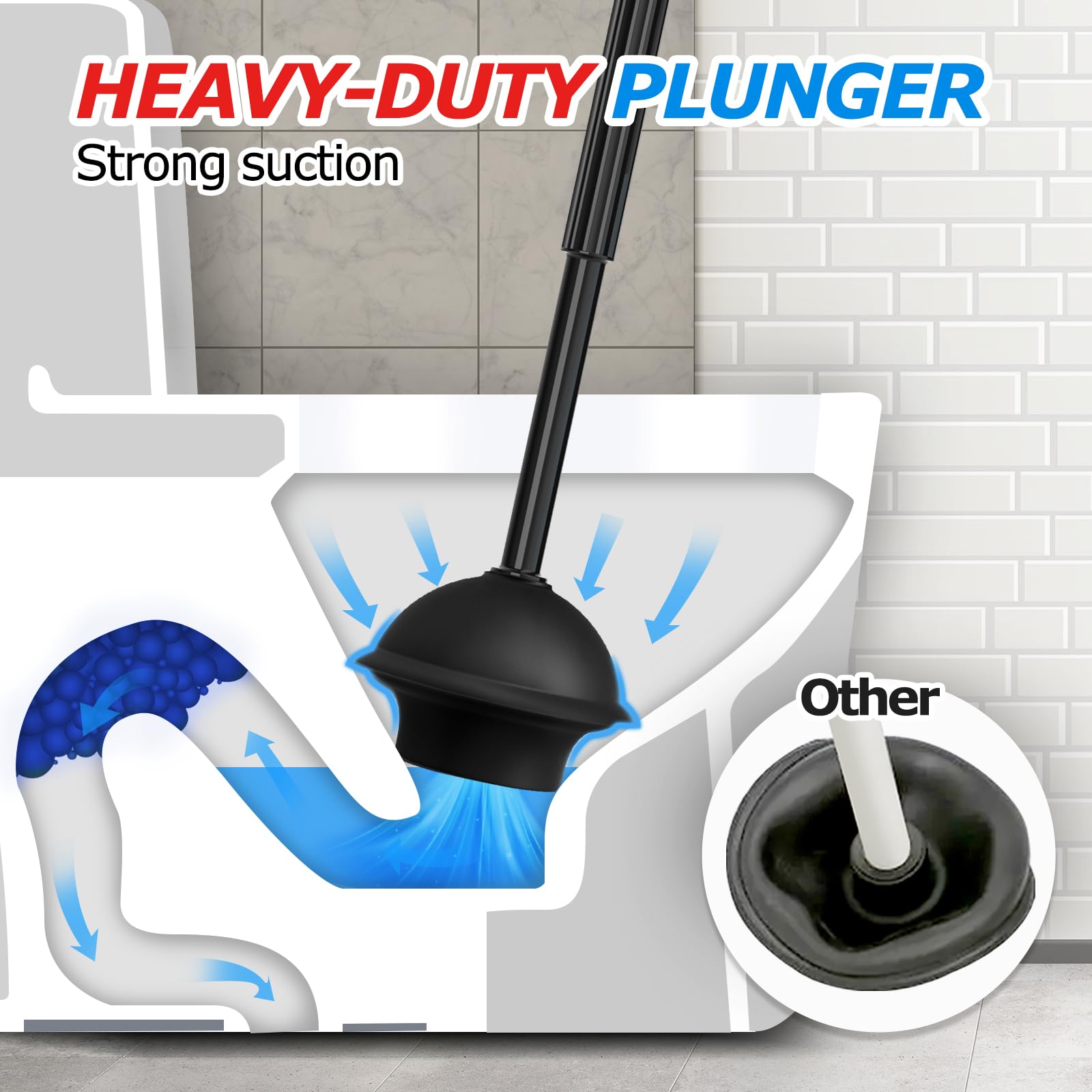 FORASTO 2in1 Toilet Brush and Plunger Set - Bathroom Bowl Holder Combo