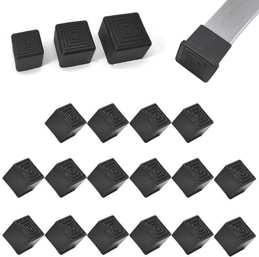 16 Pcs 1" x 1" Square Rubber Chair Leg Caps, PVC Table Leg Covers, Flexible & Anti-Slip Furniture